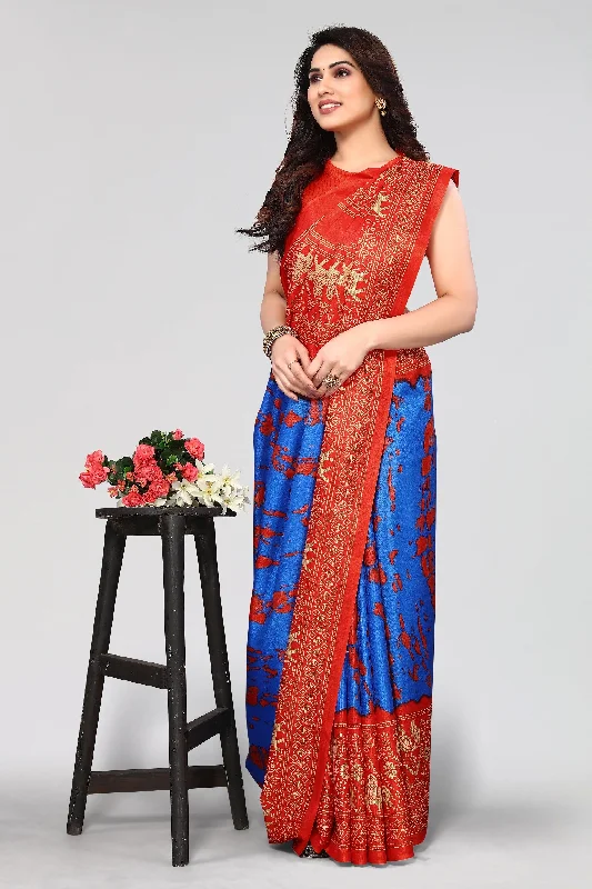 Women Casual Wear Printed Khadi Silk Saree With Un Stitched Blouse Everyday Stylish Blouse Women Casual Wear Printed Khadi Silk Saree With Un Stitched Blouse Everyday Stylish Blouse