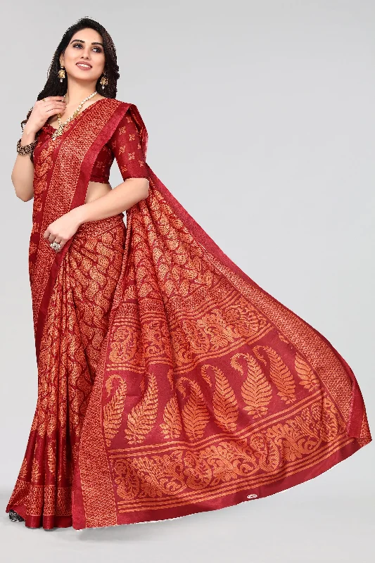Women Casual Wear Printed Khadi Silk Saree With Un Stitched Blouse Boho Chic Blouse