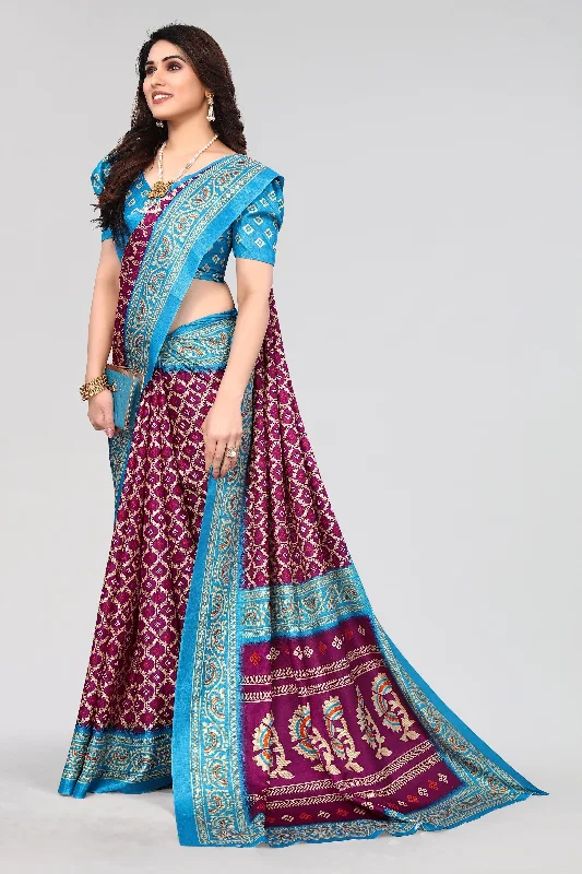 Women Casual Wear Printed Khadi Silk Saree With Un Stitched Blouse Silky Tunic Blouse Women Casual Wear Printed Khadi Silk Saree With Un Stitched Blouse Silky Tunic Blouse