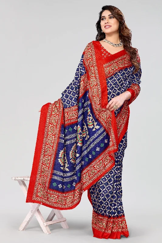 Women Casual Wear Printed Khadi Silk Saree With Un Stitched Blouse Versatile Layering Blouse Women Casual Wear Printed Khadi Silk Saree With Un Stitched Blouse Versatile Layering Blouse
