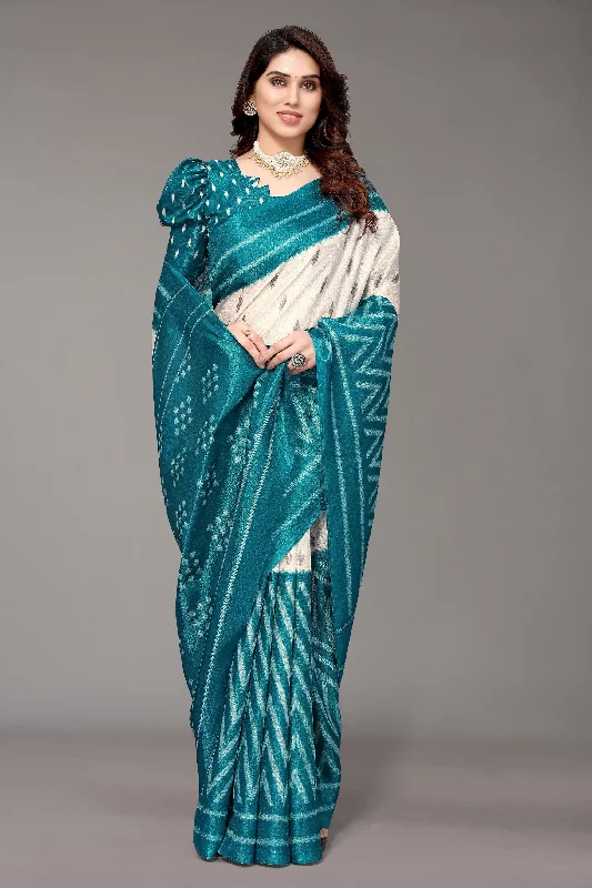 Women Casual Wear Printed Khadi Silk Saree With Un Stitched Blouse Silky Tunic Blouse Women Casual Wear Printed Khadi Silk Saree With Un Stitched Blouse Silky Tunic Blouse