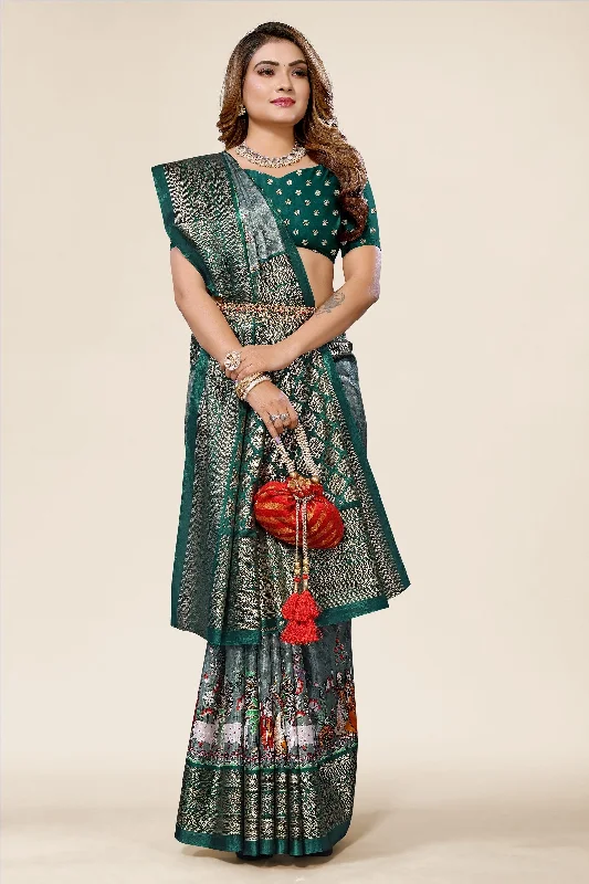 Women Casual Wear Printed Dhola Silk Saree With Un Stitched Blouse Stretchy Fitted Blouse Women Casual Wear Printed Dhola Silk Saree With Un Stitched Blouse Stretchy Fitted Blouse