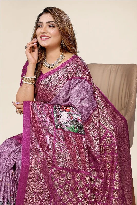 Women Casual Wear Printed Dhola Silk Saree With Un Stitched Blouse Sleeveless Chiffon Blouse Women Casual Wear Printed Dhola Silk Saree With Un Stitched Blouse Sleeveless Chiffon Blouse