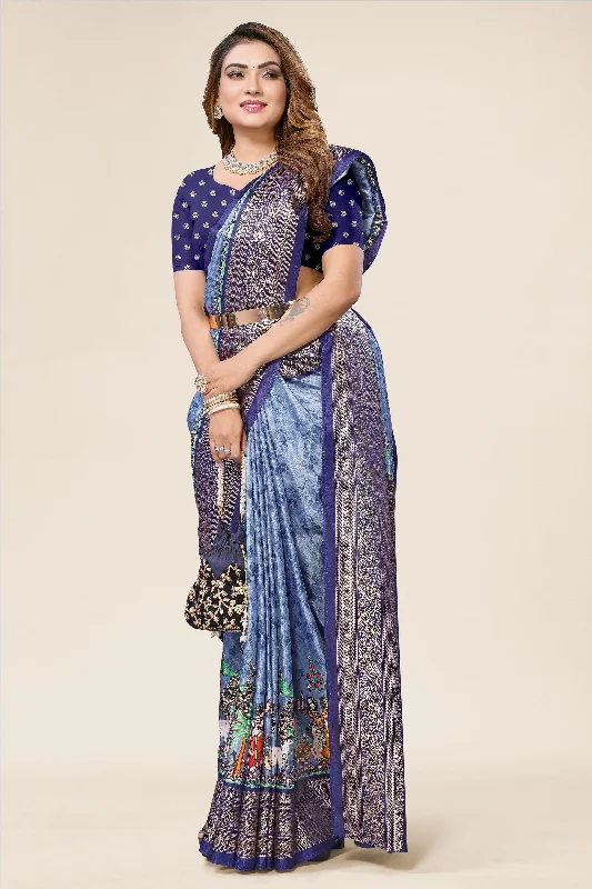Women Casual Wear Printed Dhola Silk Saree With Un Stitched Blouse Casual Stripe Blouse