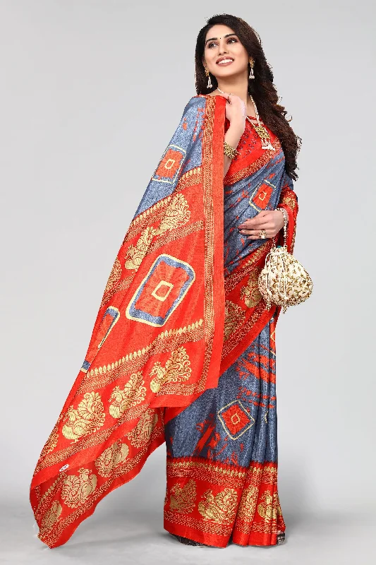 Women Casual Wear Printed Khadi Silk Saree With Un Stitched Blouse Lightweight Floral Blouse Women Casual Wear Printed Khadi Silk Saree With Un Stitched Blouse Lightweight Floral Blouse