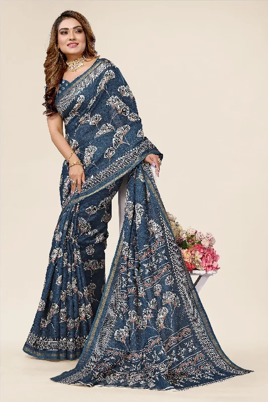 Women Casual Wear Printed Dhola Silk Saree With Un Stitched Blouse Casual Button Blouse Women Casual Wear Printed Dhola Silk Saree With Un Stitched Blouse Casual Button Blouse