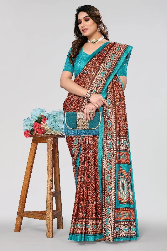 Women Casual Wear Printed Khadi Silk Saree With Un Stitched Blouse Lightweight Tunic Blouse Women Casual Wear Printed Khadi Silk Saree With Un Stitched Blouse Lightweight Tunic Blouse