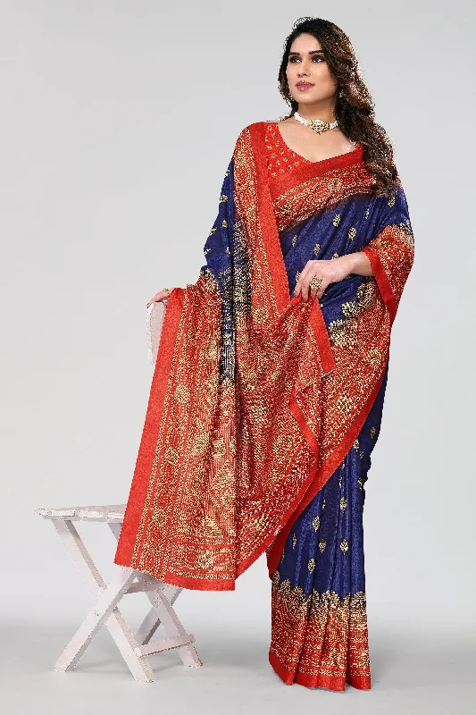 Women Casual Wear Printed Khadi Silk Saree With Un Stitched Blouse Soft Modal Blouse Women Casual Wear Printed Khadi Silk Saree With Un Stitched Blouse Soft Modal Blouse