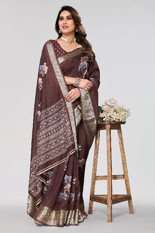 Women Casual Wear Printed Dhola Silk Saree With Un Stitched Blouse Feminine Tie Blouse Women Casual Wear Printed Dhola Silk Saree With Un Stitched Blouse Feminine Tie Blouse