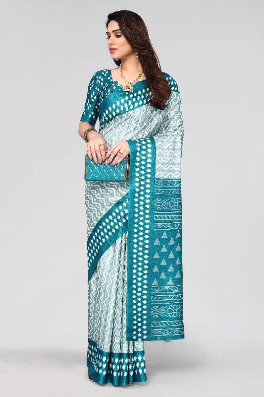 Women Casual Wear Printed Khadi Silk Saree With Un Stitched Blouse Polished Work Blouse Women Casual Wear Printed Khadi Silk Saree With Un Stitched Blouse Polished Work Blouse