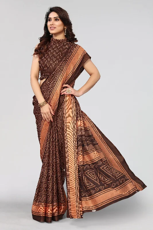 Women Casual Wear Printed Khadi Silk Saree With Un Stitched Blouse Cotton Casual Blouse Women Casual Wear Printed Khadi Silk Saree With Un Stitched Blouse Cotton Casual Blouse