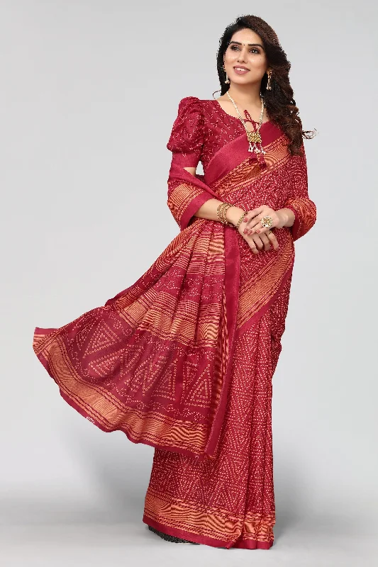 Women Casual Wear Printed Khadi Silk Saree With Un Stitched Blouse Peter Pan Blouse