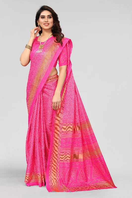 Women Casual Wear Printed Khadi Silk Saree With Un Stitched Blouse Boho Printed Blouse Women Casual Wear Printed Khadi Silk Saree With Un Stitched Blouse Boho Printed Blouse