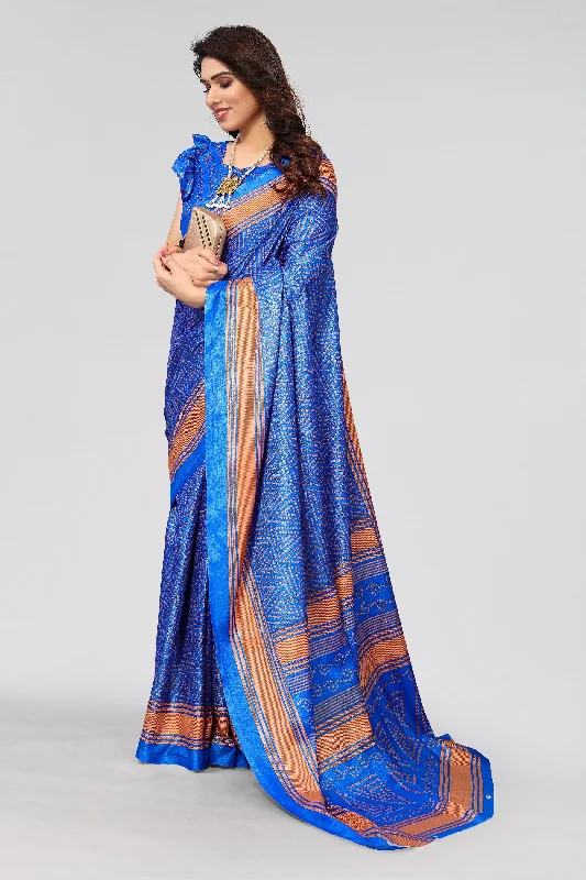 Women Casual Wear Printed Khadi Silk Saree With Un Stitched Blouse Office Formal Blouse Women Casual Wear Printed Khadi Silk Saree With Un Stitched Blouse Office Formal Blouse