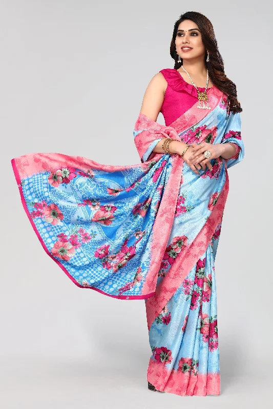 Women Casual Wear Printed Khadi Silk Saree With Un Stitched Blouse Flowy Bohemian Blouse Women Casual Wear Printed Khadi Silk Saree With Un Stitched Blouse Flowy Bohemian Blouse