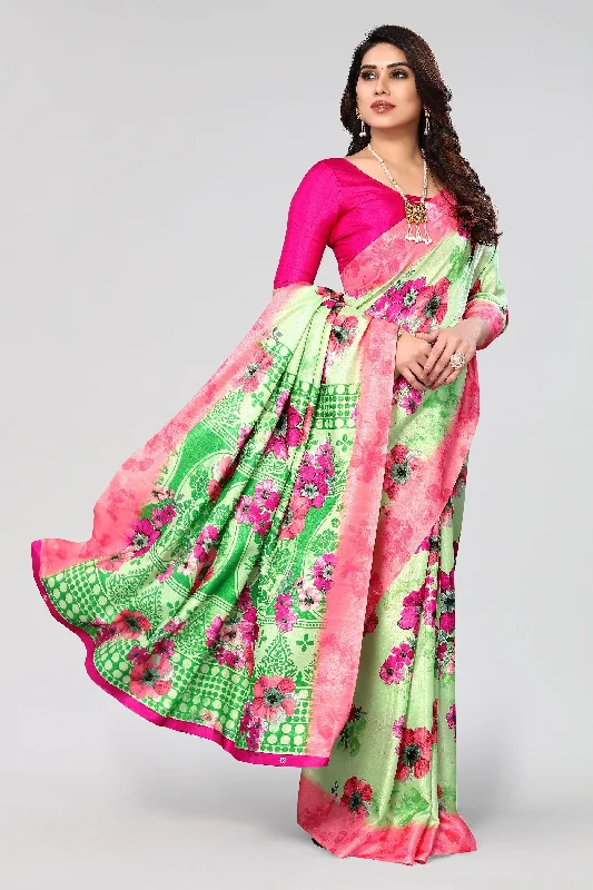 Women Casual Wear Printed Khadi Silk Saree With Un Stitched Blouse Delicate Bow Blouse Women Casual Wear Printed Khadi Silk Saree With Un Stitched Blouse Delicate Bow Blouse
