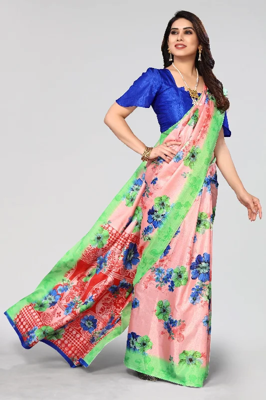Women Casual Wear Printed Khadi Silk Saree With Un Stitched Blouse Classic Striped Blouse Women Casual Wear Printed Khadi Silk Saree With Un Stitched Blouse Classic Striped Blouse