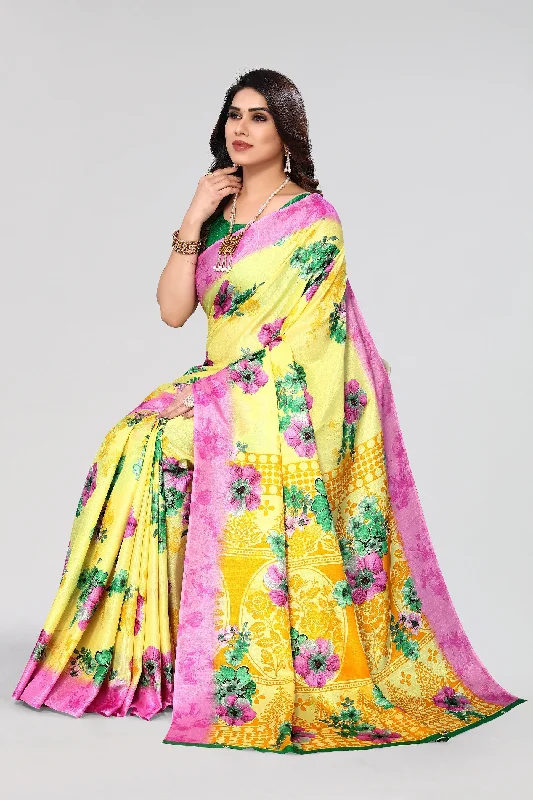 Women Casual Wear Printed Khadi Silk Saree With Un Stitched Blouse Chic Off-Shoulder Blouse Women Casual Wear Printed Khadi Silk Saree With Un Stitched Blouse Chic Off-Shoulder Blouse