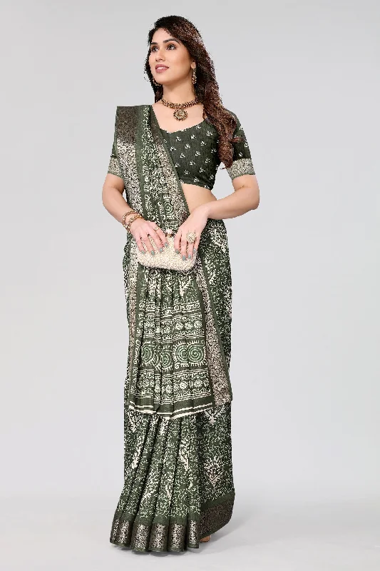Women Casual Wear Printed Dhola Silk Saree With Un Stitched Blouse Airy Cotton Blouse Women Casual Wear Printed Dhola Silk Saree With Un Stitched Blouse Airy Cotton Blouse