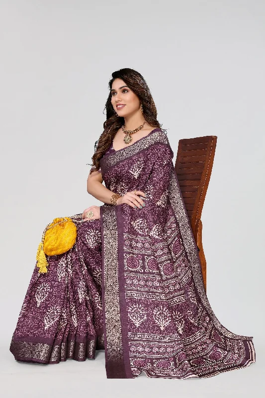 Women Casual Wear Printed Dhola Silk Saree With Un Stitched Blouse Playful Puff Blouse Women Casual Wear Printed Dhola Silk Saree With Un Stitched Blouse Playful Puff Blouse