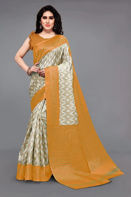 Women Casual Wear Printed Khadi Silk Saree With Un Stitched Blouse Boho Chic Blouse