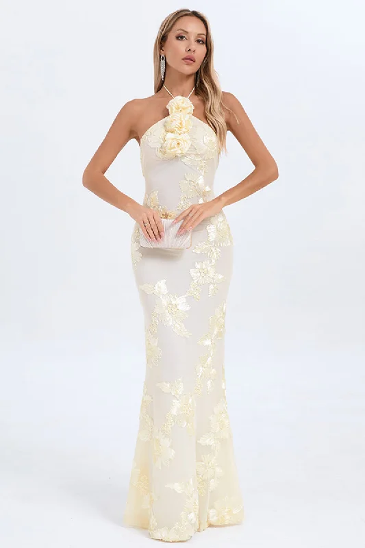 Alberty Floral Halter Neck Maxi Dress Stylish Empire Waist Maxi Dress