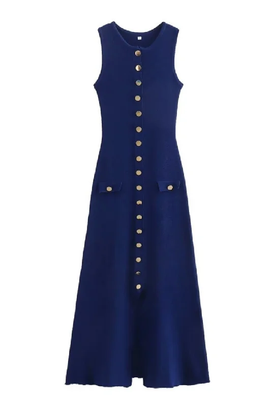 Alix Navy Knit Maxi Dress Comfortable Cotton Maxi Dress