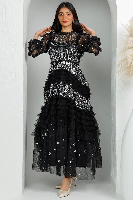 Amira Black Sequin Maxi Dress Trendy Printed Maxi Dress