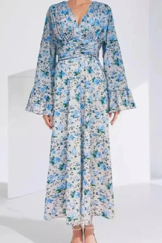 Aracely V Neck Floral Maxi Dress Trendy Fit-and-Flare Maxi Dress