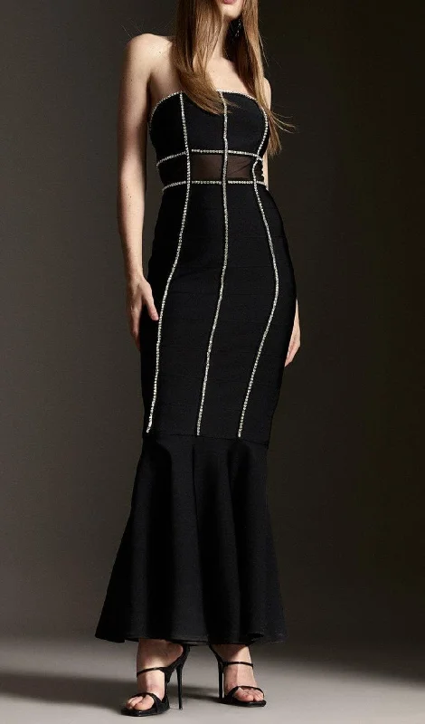 BANDAGE BANDEAU MESH KNIT MAXI DRESS Trendy Maxi Dress with Belt