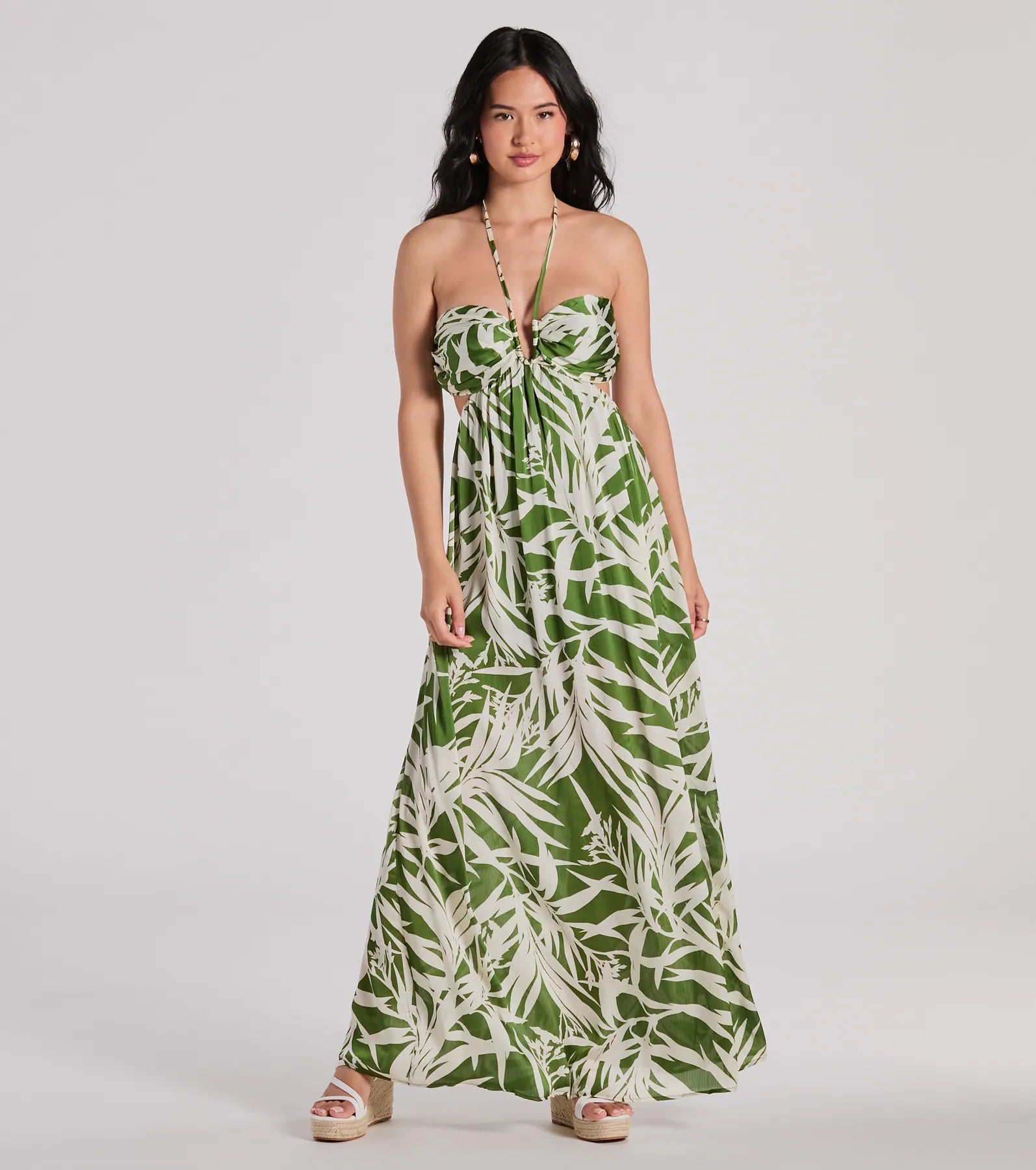 Bright Beauty Halter Cutout Tropical Maxi Dress Trendy Floral Print Maxi Dress