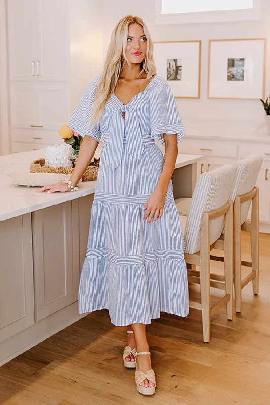 Dockside Dreams Seersucker Maxi Dress Stylish Maxi Dress with Pleats