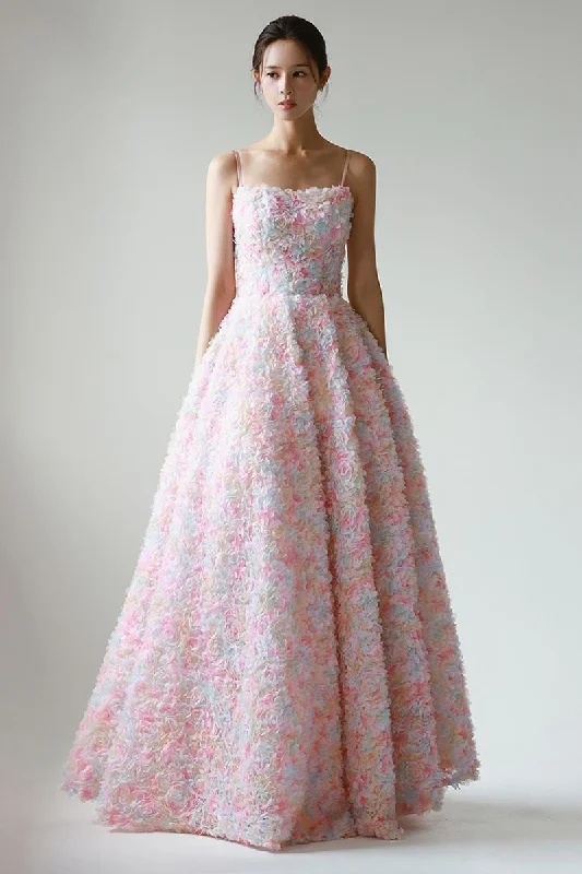 Eva 3D Floral Applique Maxi Dress Fashionable Button-Down Maxi Dress