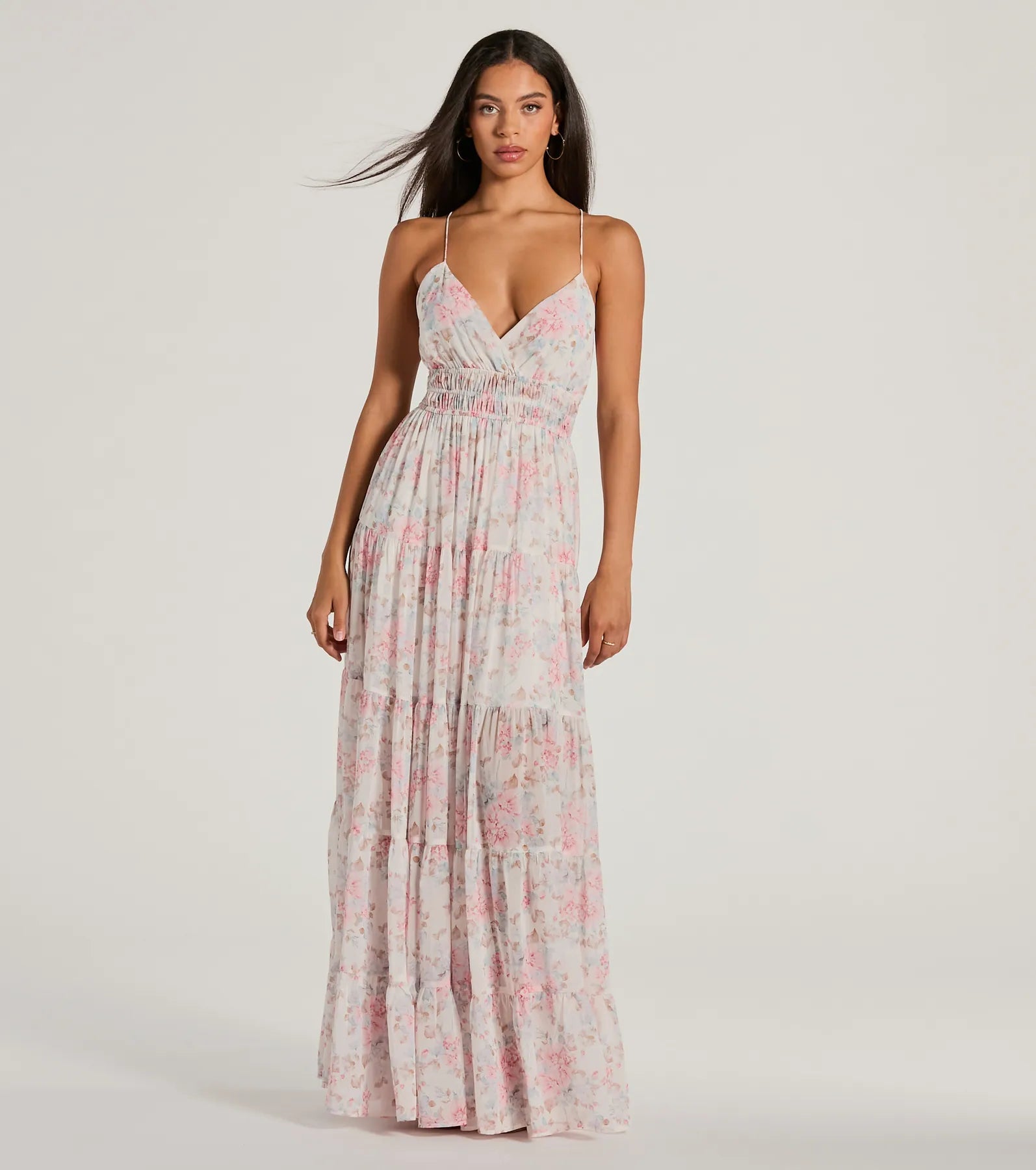Exceptional Bliss Lace-Up Floral Chiffon Maxi Dress Comfortable Cotton Maxi Dress