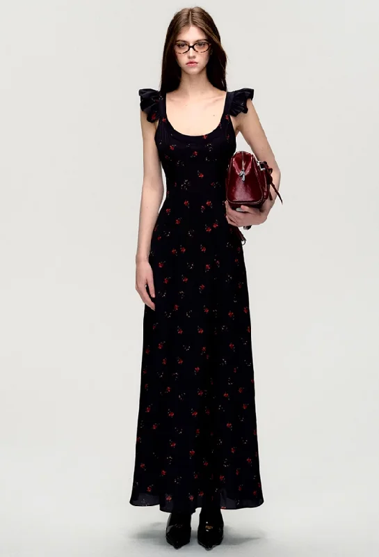 Floral Ruffle Strap Maxi Dress Fashionable Asymmetrical Maxi Dress