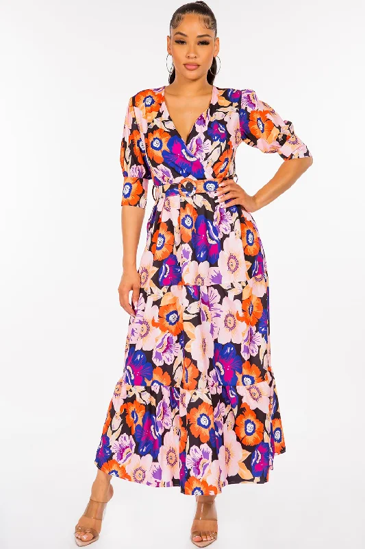 Bohemian Multi Floral Maxi Dress-FINAL SALE-NOT ELIGIBLE FOR EXCHANGE OR REFUND Trendy V-Neck Maxi Dress Bohemian Multi Floral Maxi Dress-FINAL SALE-NOT ELIGIBLE FOR EXCHANGE OR REFUND Trendy V-Neck Maxi Dress
