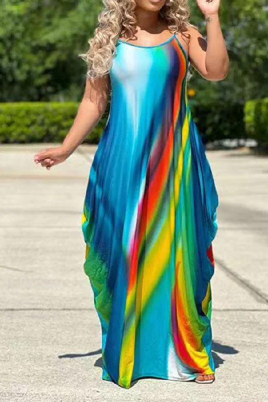 Gradient Relaxed Spaghetti Strap Maxi Dress Chic Summer Floral Maxi Dress