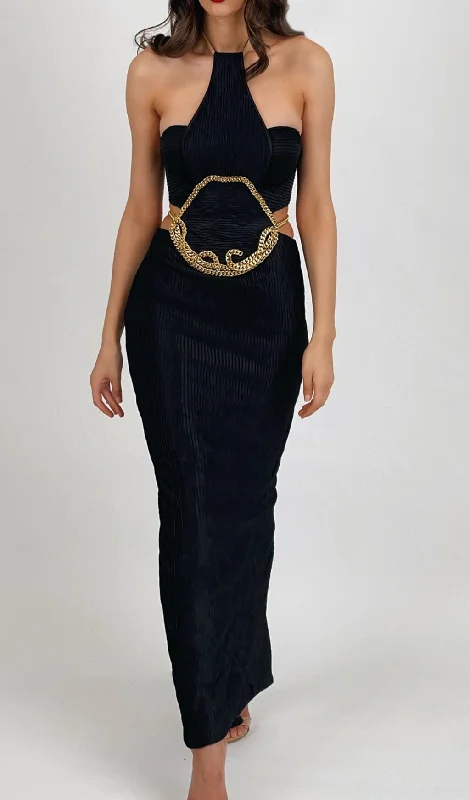 HALTER CHAIN MAXI DRESS IN BLACK Chic Summer Maxi Dress