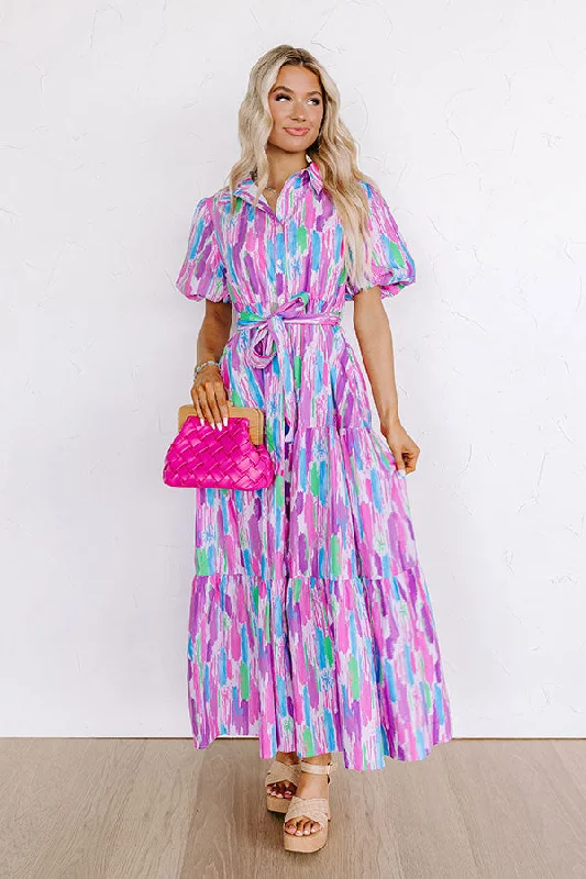 Happy Times Button Down Maxi Dress Trendy V-Neck Maxi Dress