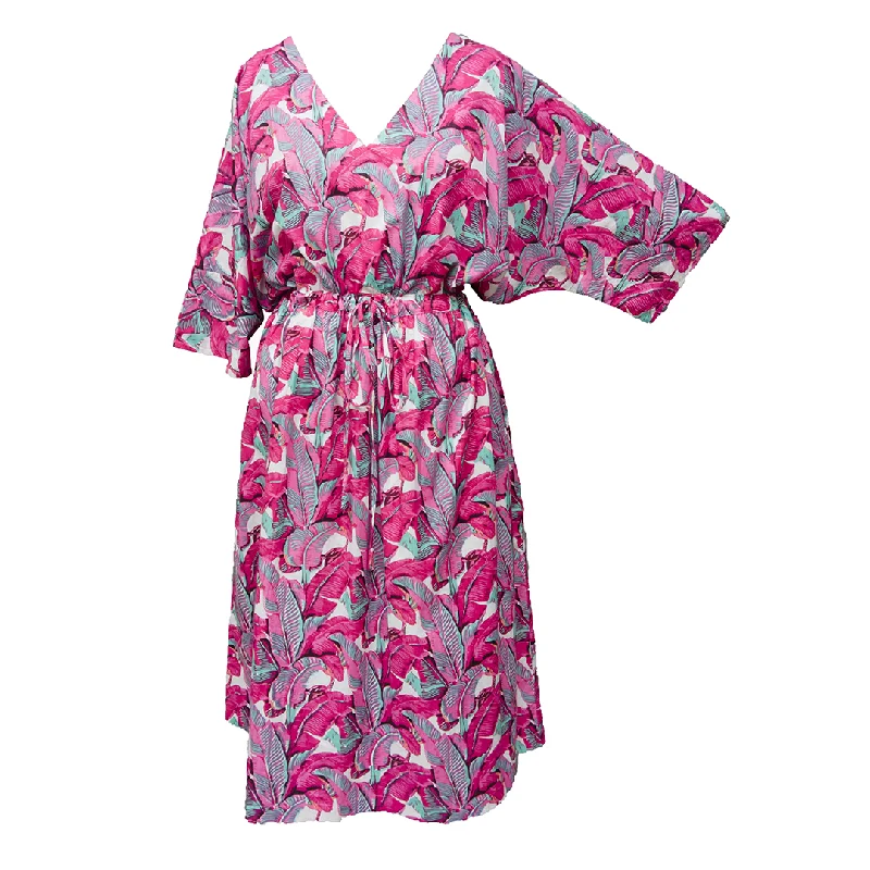 Hot Pink Feathers Cotton Maxi Dress UK Size 18-32 M147 Trendy A-Line Maxi Dress