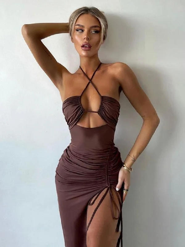 Hot Summer Sexy Halter Backless Sleeveless Cut Out Maxi Dress for Women Elegant Club Party Slit Dresses Stylish V-Neck Maxi Dress Hot Summer Sexy Halter Backless Sleeveless Cut Out Maxi Dress for Women Elegant Club Party Slit Dresses Stylish V-Neck Maxi Dress