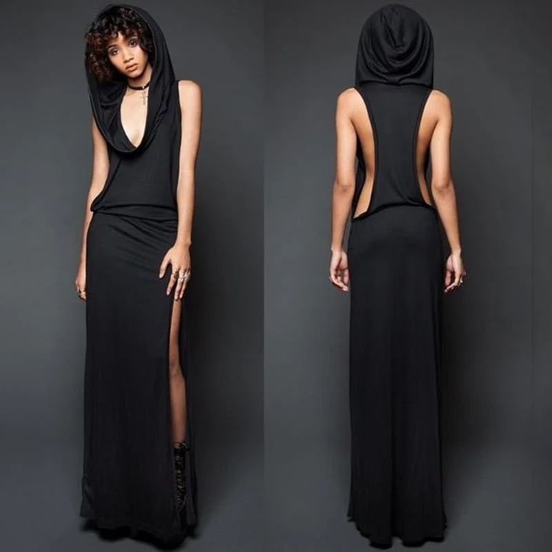 Imily Bela Vintage Hooded Maxi Dress Women Sexy Sleeveless Side Slit Split Bodycon Long Dress Femme Rome Open Side Vestidos Fashionable High-Low Maxi Dress Imily Bela Vintage Hooded Maxi Dress Women Sexy Sleeveless Side Slit Split Bodycon Long Dress Femme Rome Open Side Vestidos Fashionable High-Low Maxi Dress