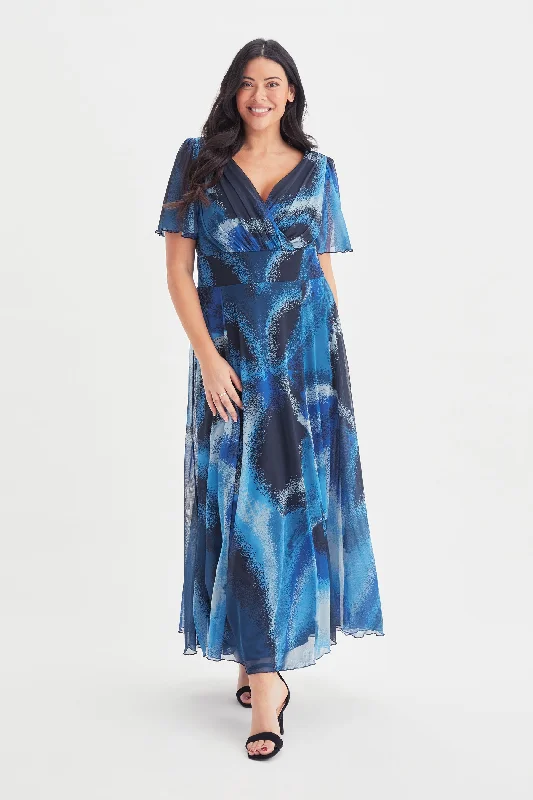 Isabelle Blue Moon Float Sleeve Maxi Dress Stylish Maxi Dress with Pleats