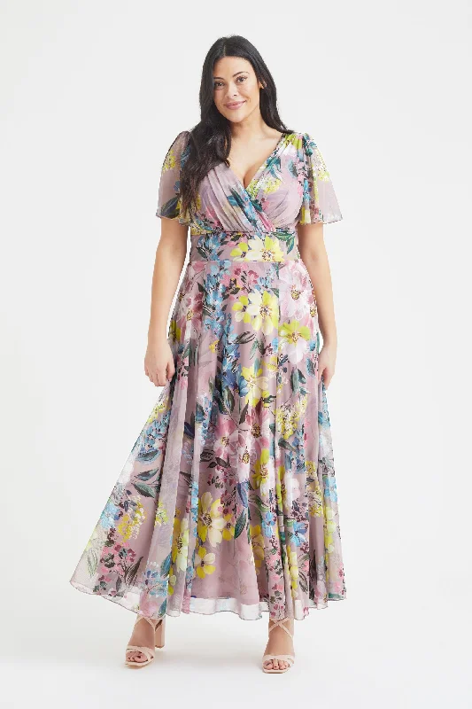 Isabelle Rose Multi Float Sleeve Maxi Dress Trendy V-Neck Maxi Dress