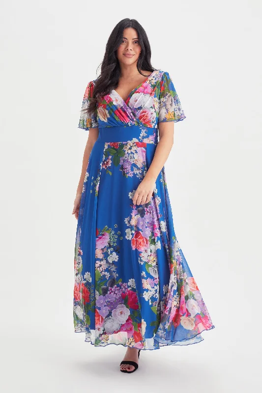 Isabelle Royal Blue Multi Float Sleeve Maxi Dress Classic Solid Maxi Dress