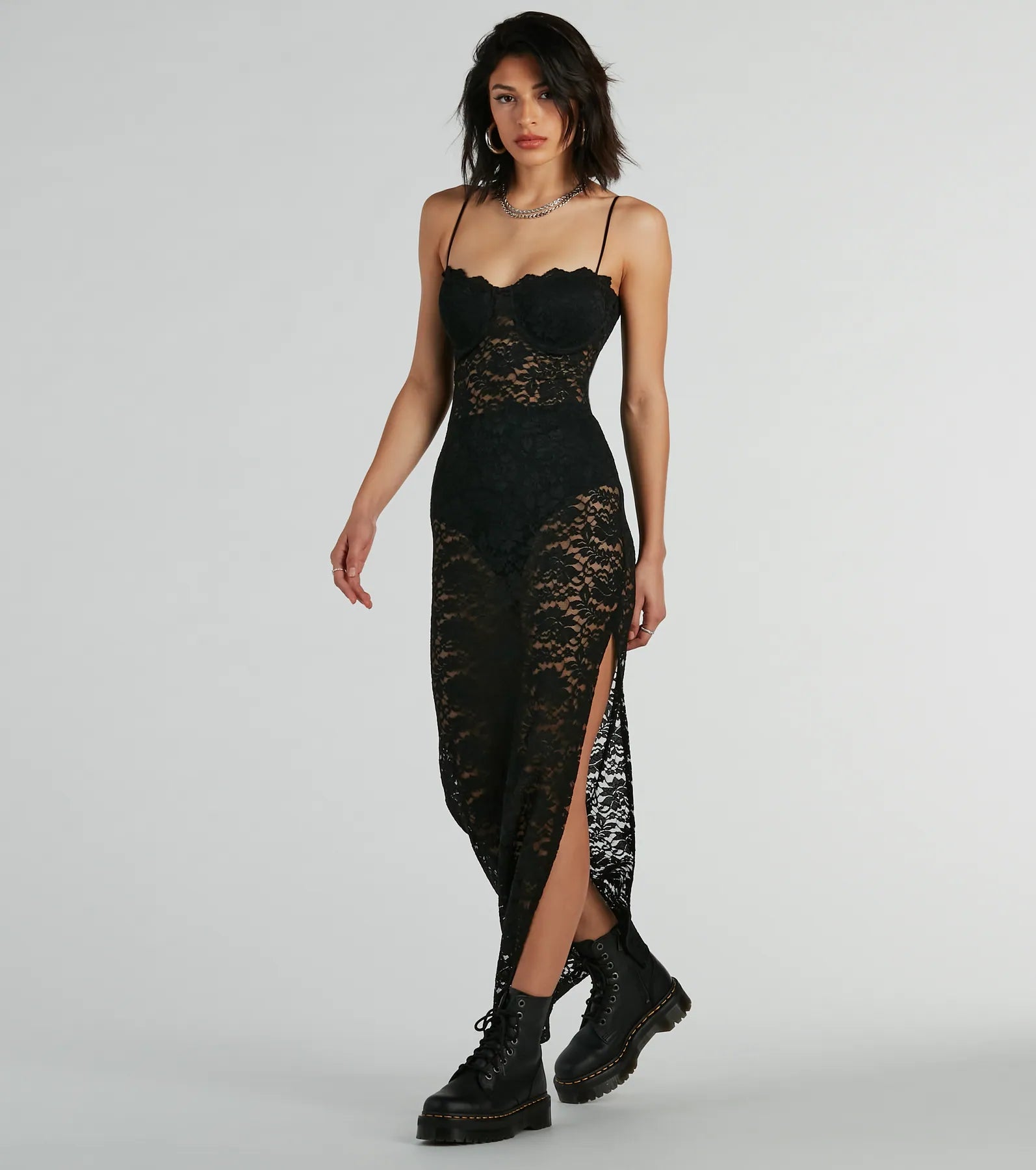 Kiss And Tell Sweetheart Sheer Lace Maxi Dress Stylish V-Neck Maxi Dress