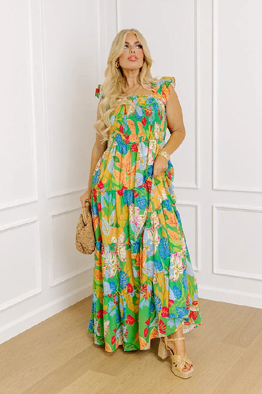 Life In The Tropics Smocked Maxi Dress Curves Trendy Fit-and-Flare Maxi Dress