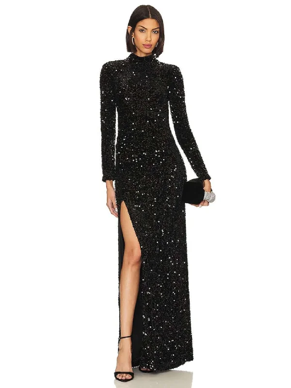 Long Sleeve Sequin Backless Maxi Dress Black Comfortable Long-Sleeve Maxi Dress