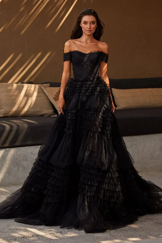 Love You So Off-The-Shoulder Frill-Layered Maxi Dress Cozy Maxi Dress with Slit