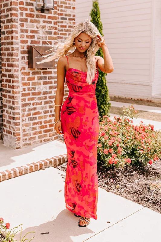 Luxe Living Mesh Maxi Dress in Dark Rose Comfortable Pleated Maxi Dress